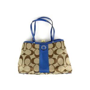 Coach Signature Khaki Blue Shoulder Bag 19190